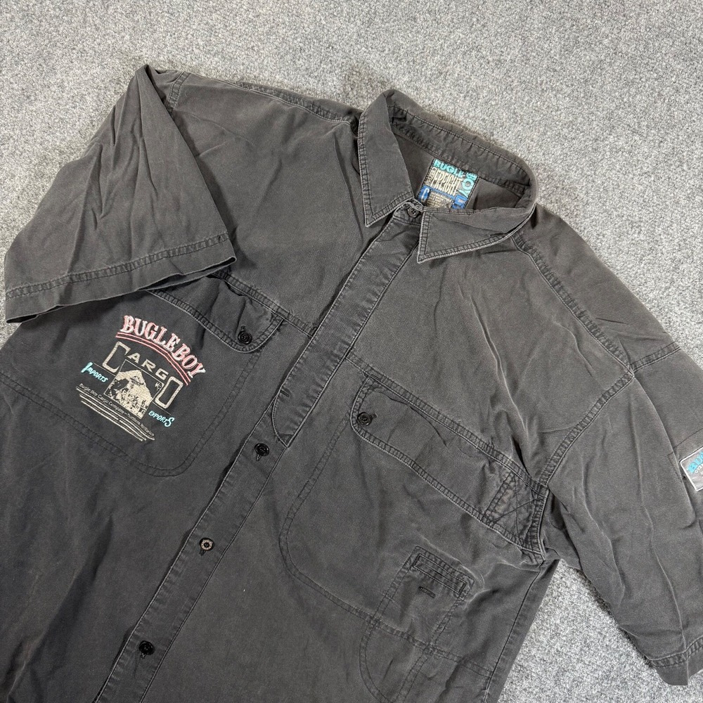 Vintage‎ Bugle Boy Cargo Shirt Mens Large Black Button Up Faded Y2K